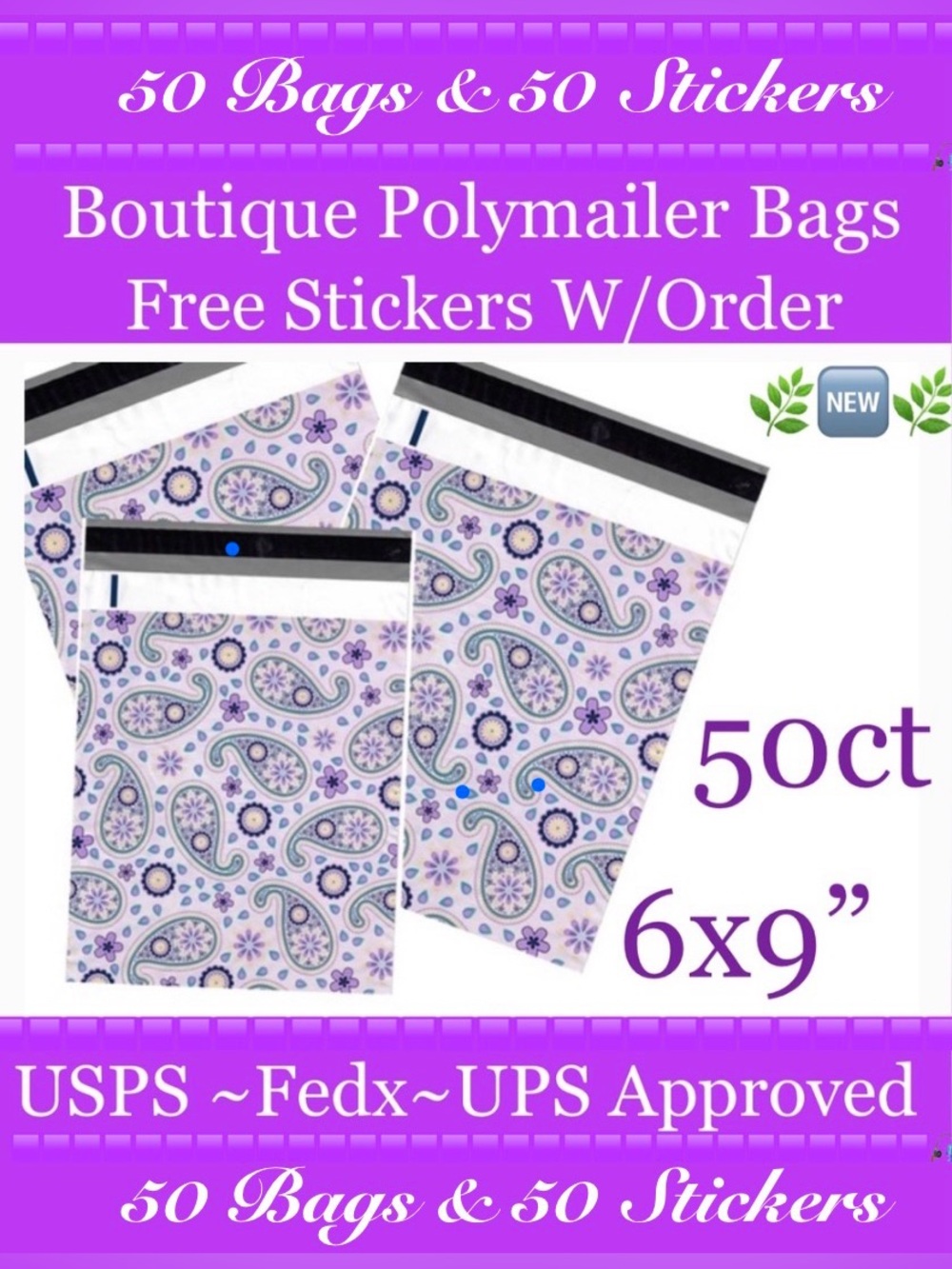 50ct ~ 6x9’ Polymailer Bags~50ct BONUS! Free Thank You Stickers Included…